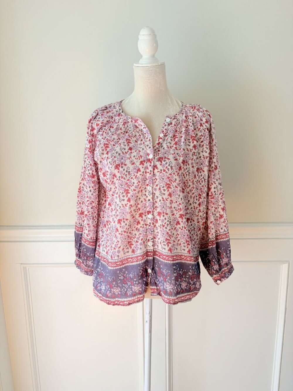 Alicia Bell Purple Silk Cotton Blend Long Sleeve Blouse M EUC